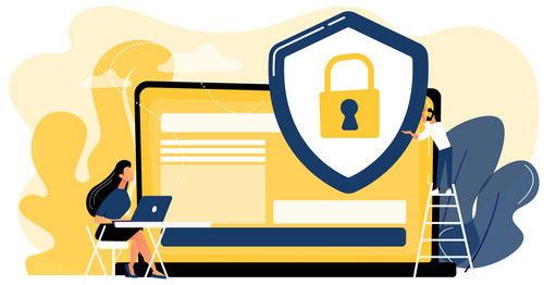 graphic with animated desktop and security lock
