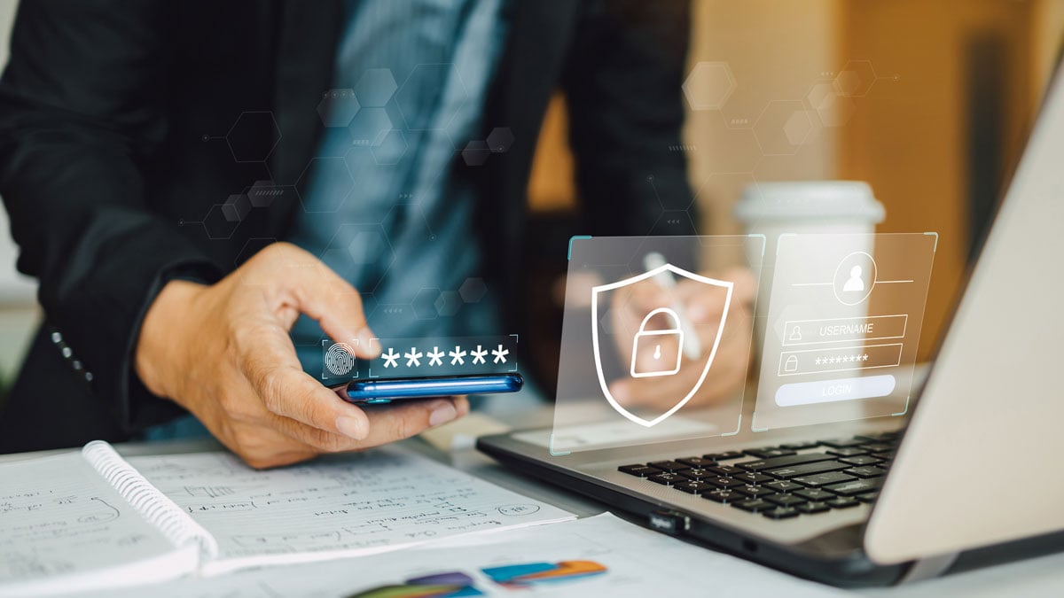A businessman uses quick multi-factor authentication to help their business add more clients.